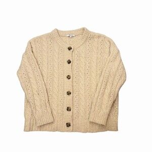 Madewell Cable Knit Cardigan Beige Women's Size S Pointelle Knit Button-Front